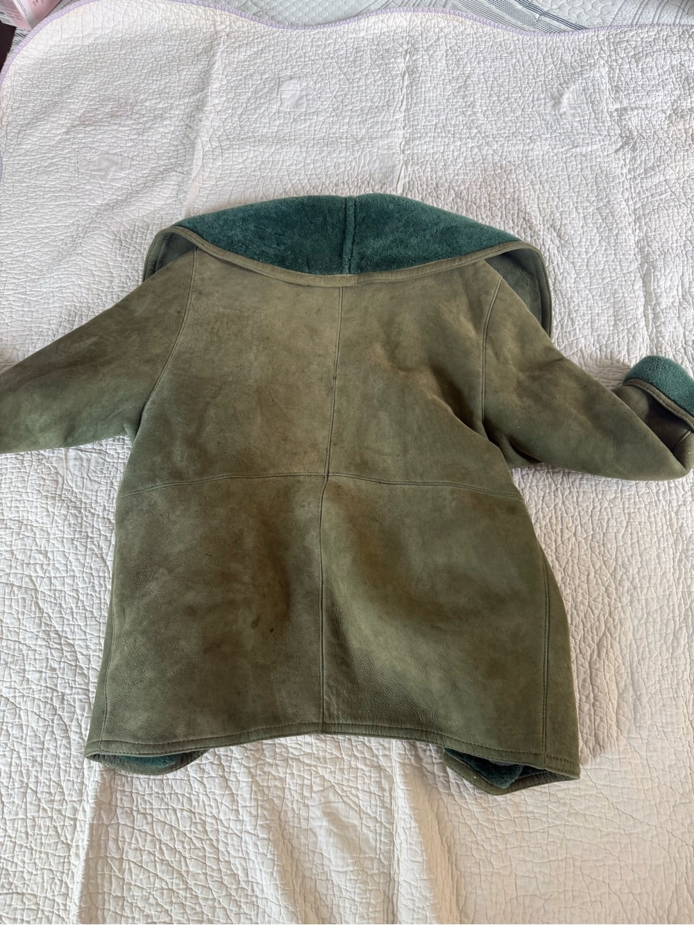 Vintage Olive Green Shearling Coat - Picture 4 of 4